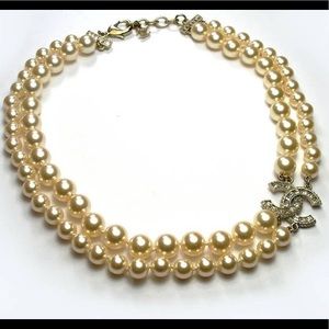 CHANEL DOUBLE STRAND PEARL CRYSTAL CC NECKLACE